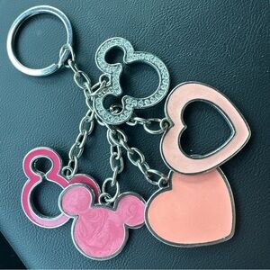 Disney Minnie Mickey Mouse Key Ring Purse Chain Bag Charm Pink & Sliver